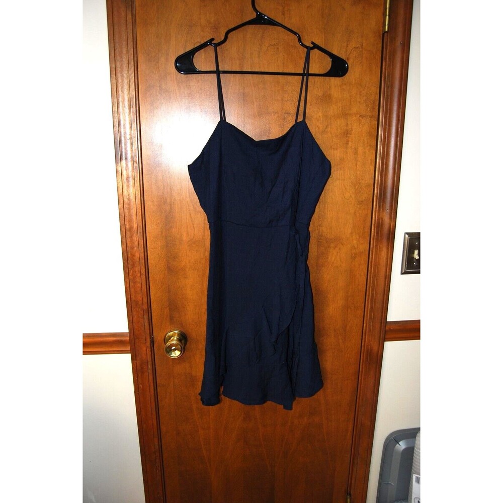 EUC Altar’d State Navy Blue Faux Wrap Dress With Ruffles Sz L